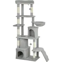 BellaFurn Arbre à chat avec tunnel et maisons pour chats, 170 cm | Couleur : Gris et blanc | Dimensions : 40x60x170 cm