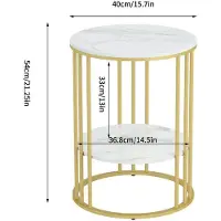 StarTech.com Table d'appoint moderne - Table basse à deux niveaux - Forme carrée - 40x40x54 cm - Plateau en pierre reconstituée et structure en métal - Design minimaliste - Blanc/Or