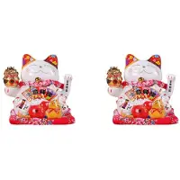 Typecat 2X 7 Pouces En Céramique Faisant Signe de Chat Maneki Neko Ornement Feng Shui Décoration Balançoire Chanceux Chat, B