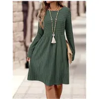 Semoic Robe Pull Décontractée pour Femme, Col Rond, Manches Longues, Coupe Trapèze, Longueur Genou, Idéale pour L'Automne et L'Hiver Vert Foncé XL