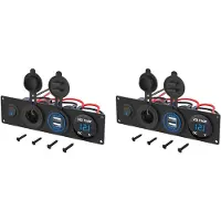 ISTOVO 2X Panneau USB 4 en 1 12 V + Voltmètre LED et Double Prise de Chargeur USB, Prise Allume-Cigare et Panneau de Commutation à Bascule Bleu