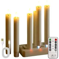 Semoic Bougies LED Rechargeables avec Minuterie à Distance, Ensemble de 6 en Cire avec Station de Charge, Lumière Chaude Clignotante à Mèche 3D