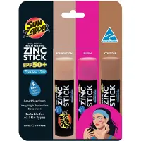 Sun Zapper Beauty Pack - SPF 50+ Sticks de creme solaire a oxyde de zinc - 3 pack (teint clair teint teint fonce rose) - a large spectre resistan