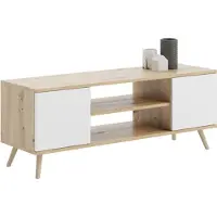 KOBI Meuble TV Focus 155 cm, chêne artisan blanc