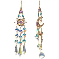 Typecat 2 PièCes Suncatcher Cristal Pendentif Soleil Lune FenêTre Prismes Arc-En-Ciel Vintage Carillons éOliens Suspendus Attrape-LumièRe DéCor de Jardin