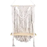 Semoic ÉTagèRe Murale en Macramé, Cintre D'Organisateur D'éTagèRe Suspendue en Bois à un Niveau, DéCoration Murale Boho