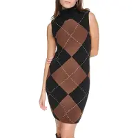 DKNY Fuzzy Argyle Sleeveless Short Dress Marron,Noir XL Femme