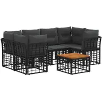 vidaXL Ensemble de salon de jardin , 7 pièces, noir et gris foncé, en résine tressée