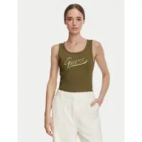 GUESS pour femme. W6YP30K4380 Débardeur avec logo brodé vert olive (XS), Casuel, Polyamide, Sans manches / bretelles