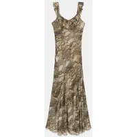 GUESS pour femme. W6YK29W2939 Robe Longue imprimée marron (XS), Casuel, Fête, Imprimé animal, Polyester, Sans manches / bretelles