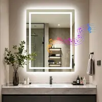 StarTech.com Miroir de salle de bain LED avec haut-parleur Bluetooth - Miroir mural 70x90 cm - Rectangulaire, sans cadre - Éclairage LED dimmable - Anti-buée - 3 couleurs de lumière, mémoire - Résistant aux éclats