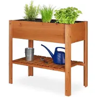 Famanu Caisse en bois pour le potager avec espace de rangement pour les plantes - balcon terrasse jardin - jardin d'herbes aromatiques - 80 x 88 x 43,5 cm boîte à plantes marron clair