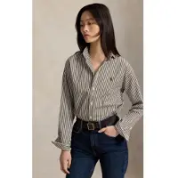 Ralph Lauren pour femme. 211910743510 Chemise en coton à rayures, coupe décontractée (XS), Marron, Casuel, Manche longue