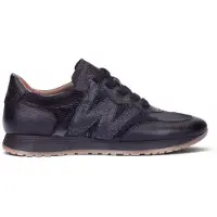 Wonders pour femme. A-4810 Baskets en Cuir Tot noir (39), Plat, Lacets, Casuel