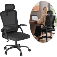 JOIEYOU Chaise de bureau , chaise de bureau ergonomique, chaise de gaming avec repose-tête 4D et accoudoirs rabattables, chaise de bureau avec dossier en mesh, réglable en hauteur, noire