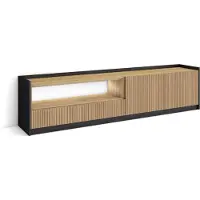 Skraut Home SOKKEL Meuble TV, Banc Télé, 207x37x50 cm, Pour les TV jusqu'à 80", Led, Chêne et noir