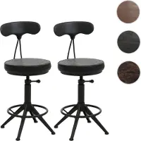 Mendler Lot de 2 tabourets de bar HWC-O84, tabouret de bar pivotant Industrial réglable en hauteur, similicuir métal noir