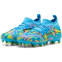 Puma Unisexe, Chaussures de football, Future 9 Match Advanced Level Fg/Ag Jr (37), Pink, Bleu, Blanc, Jaune