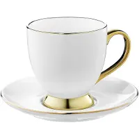 Ambition Tasse à café « Royal » avec soucoupe – 220 ml – Porcelaine – Blanche avec décor doré, Tasse, Or, Blanc
