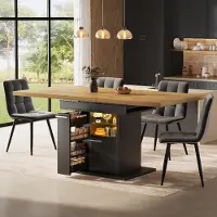 Flieks Table extensible avec espace de rangement, système d'éclairage coloré, table de cuisine avec étagères en verre, extensible pour 4 à 6 personnes, table à manger 110-140 cm, noire
