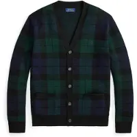 Ralph Lauren pour homme. 710B23895001 Cardigan en laine à carreaux vert, marine (XL), Multicolore, Classique