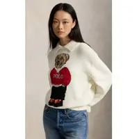 Ralph Lauren pour femme. 211B17764001 Pull en lin et coton avec un ours Polo Bear blanc (XXL), Casuel, Manche longue