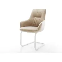 DELIFE Cantilever Zelia-Flex avec accoudoirs microfibre beige vintage pied cantilever plat blanc ressorts ensachés