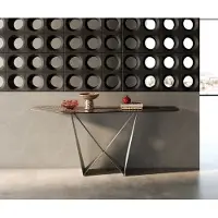 DELIFE Console Edge Polygonal 180x50 cm Céramique Emperador Extra Lucidato Dunkelbraun Spios Métal Effektfinish Titan