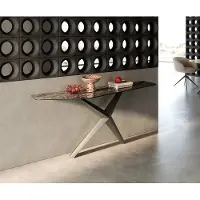 DELIFE Console Edge Polygonal 180x50 cm Céramique Emperador Extra Lucidato Dunkelbraun Zentharo Métal Effektfinish Titan