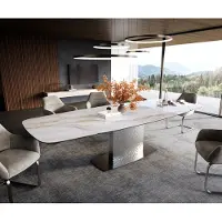 DELIFE Table à manger Edge forme bateau 200-300x120 cm céramique Onyx Pearl Wave inox extensible