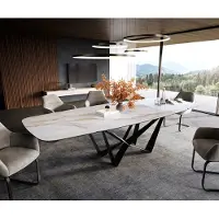 DELIFE Table à manger Edge forme bateau 200-300x120 cm céramique Onyx Pearl Spider acier plat noir extensible