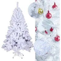 Yakimz 150cm Arbre de Noël artificiel avec pointes, aiguilles en PVC & support en métal, sapin de Noël idéal pour la maison, le bureau & les magasins Blanc