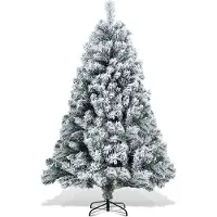 Eikuavons Arbre de Noël artificiel de 180 cm avec effet neige, comprenant un pied en métal avec 860 aiguilles en PVC, sapin de Noël en PVC, blanc