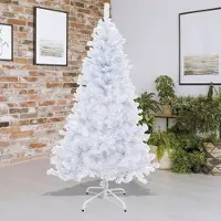 Jayseuw Sapin de Noël artificiel 210cm (Ø env. 115 cm) avec 900 pointes et système de pliage à montage rapide, difficilement inflammable, support métallique inclus,Blanc
