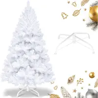 HENGDA 210cm Arbre de Noël artificiel, Sapin de Noël avec support métallique, Arbre de Noël 900 pointes aiguilles PVC, Arbre artificiel Noël système de pliage blanc