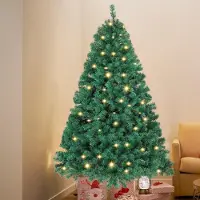 Vigevee Arbre de Noël artificiel avec guirlande lumineuse LED, branches automatiques et support métallique, facile à assembler, sapin dense, 150 cm