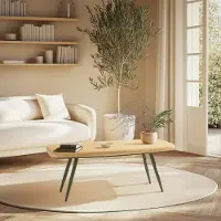 Macabane HELENA - Table basse PM plateau en pin pieds scandinaves métal vert HELENA