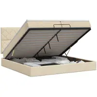 vidaXL Coffre de lit avec matelas et repose-tête, couleur crème, 200 x 200 cm, tissu