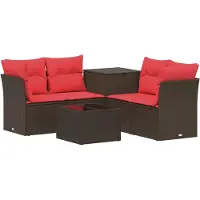 vidaXL Ensemble de salon de jardin 6 pièces, marron et rouge, en résine tressée et en acier