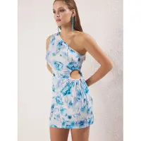 Trendyol Robe d’été azur / gentiane / bleu-gris / blanc