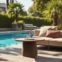 Macabane NESTOR - Table basse ronde en béton marron D80cm
