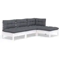 vidaXL Ensemble salon de jardin 4 pièces avec coussins blanc pin