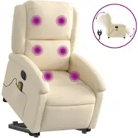 vidaXL Fauteuil de massage électrique avec releveur Crème Tissu