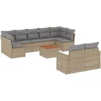 vidaXL Ensemble de salon de jardin 10 pièces avec coussins Beige Poly Rattan