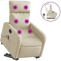 vidaXL Fauteuil de massage avec releveur Crème Tissu