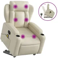vidaXL Fauteuil de massage avec releveur Crème Similicuir