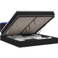 Syfax Lit coffre Ottoman avec matelas et éclairage LED, couleur noire, dimensions 140 x 190 cm, revêtement en tissu