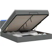 vidaXL Coffre de lit avec matelas et éclairage LED, gris foncé, 140 x 200 cm, tissu