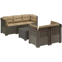 vidaXL : Canapé de jardin pour 5 personnes avec coussins, imitation rotin, plastique PP, gris clair