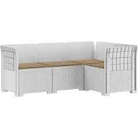 vidaXL : Canapé de jardin pour 4 personnes avec coussins, imitation rotin, plastique PP, blanc